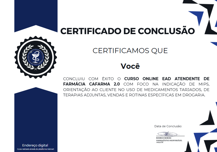 Certificado Oficial Atendente de Farmácia CAFARMA 2.0